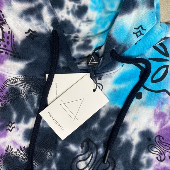 Elevenparis Pullover Hoodie M Multicolor Tie Dye Blue 100% Cotton  NWT - Picture 4 of 10